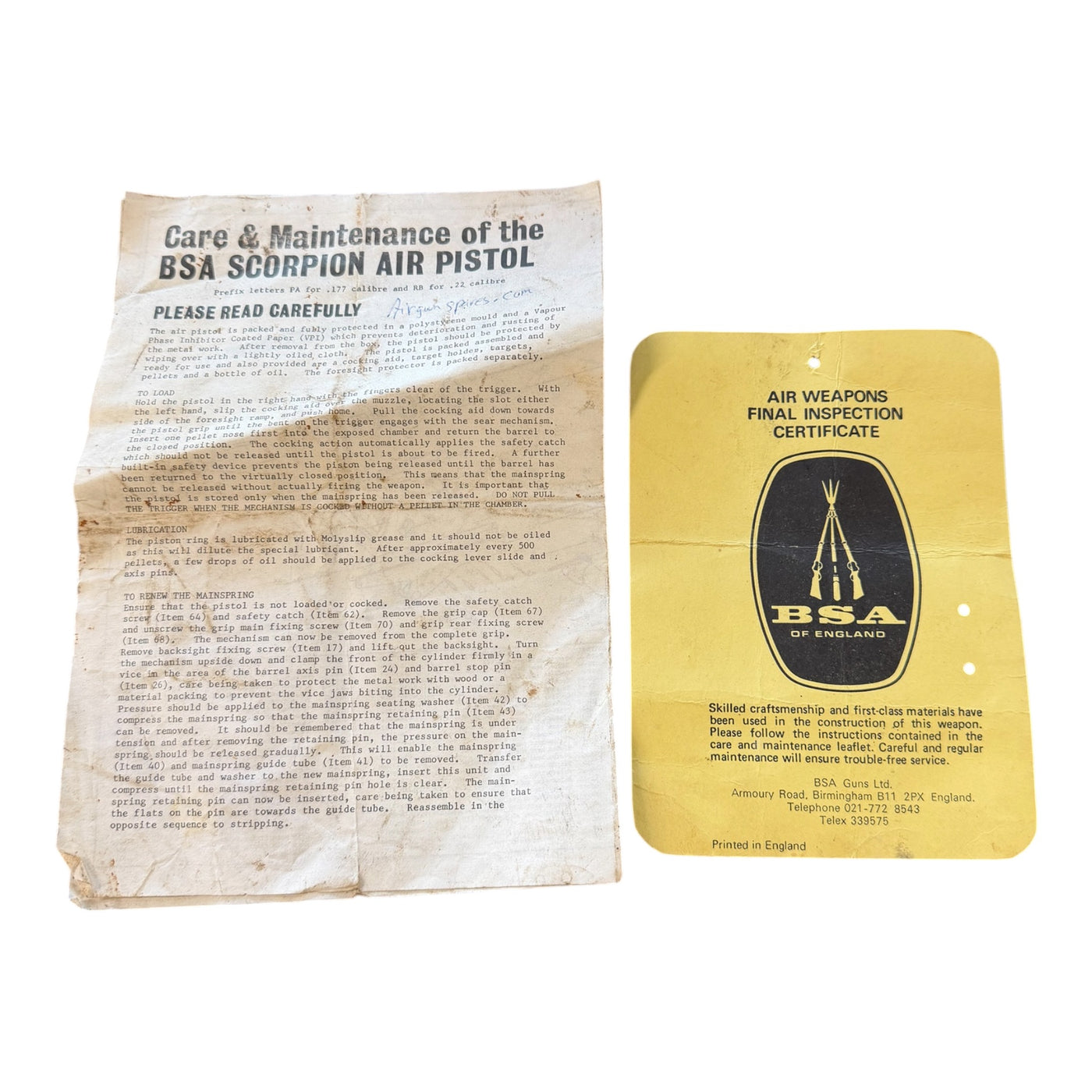 BSA Scorpion manual and inspection certificate (Consignment) (59)